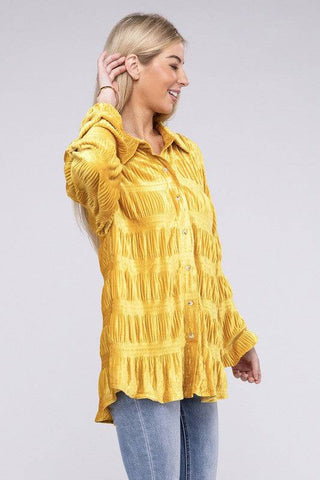 Wrinkle Effect Tiered Shirring Velvet Shirt - 1985 the VAULT Boutique