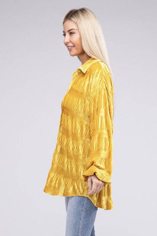 Wrinkle Effect Tiered Shirring Velvet Shirt - 1985 the VAULT Boutique