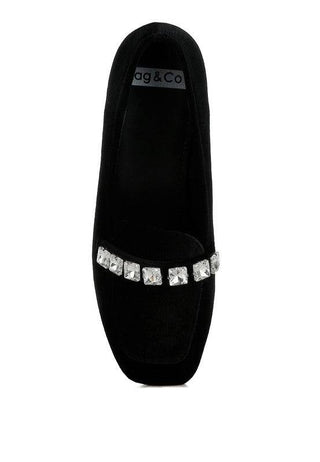 Kyari Velvet Diamante Strap Loafers - 1985 the VAULT Boutique