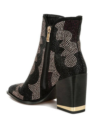 Zarka Rhinestones Embellished Block Heel Boots - 1985 the VAULT Boutique