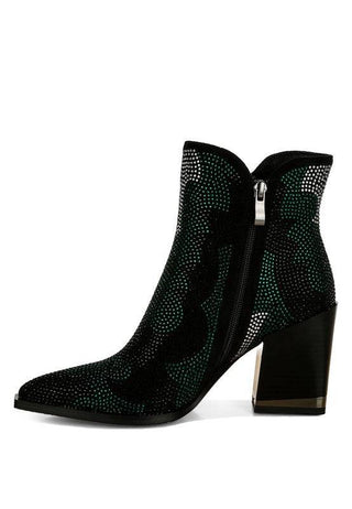 Zarka Rhinestones Embellished Block Heel Boots - 1985 the VAULT Boutique