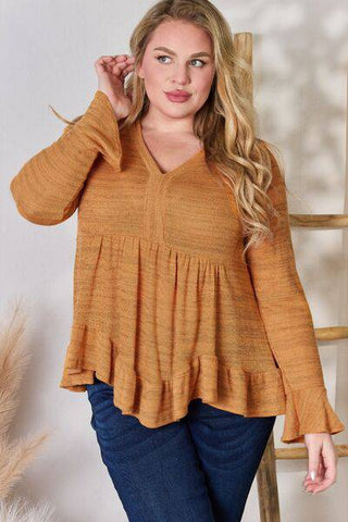 Hailey & Co Full Size V-Neck Flounce Sleeve Blouse - 1985 the VAULT Boutique