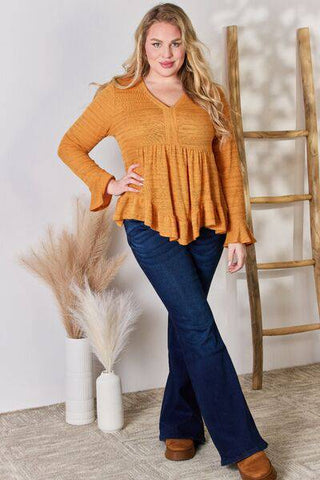 Hailey & Co Full Size V-Neck Flounce Sleeve Blouse - 1985 the VAULT Boutique