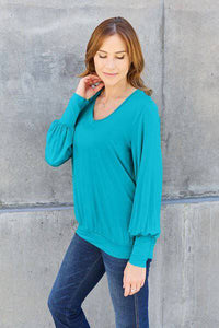 Basic Bae Full Size V-Neck Lantern Sleeve Blouse - 1985 the VAULT Boutique