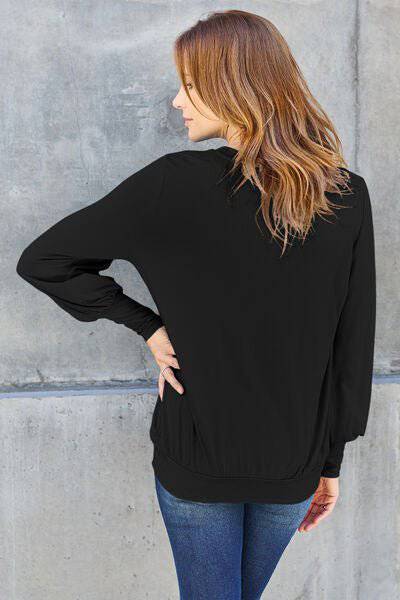 Basic Bae Full Size V-Neck Lantern Sleeve Blouse - 1985 the VAULT Boutique