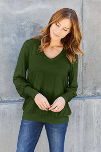 Basic Bae Full Size V-Neck Lantern Sleeve Blouse - 1985 the VAULT Boutique