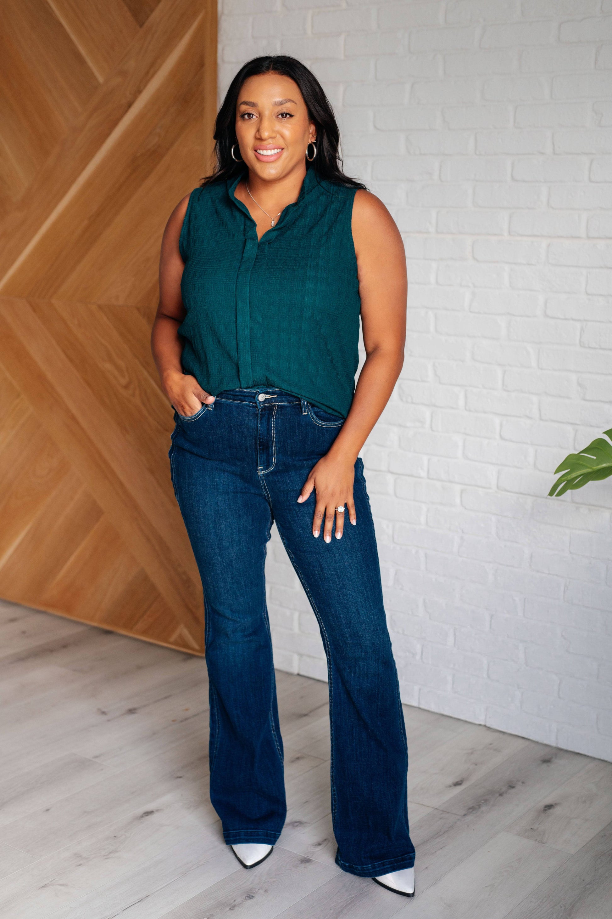 Matter of Fact Pleat Front Sleeveless Blouse in Sea Green - 1985 the VAULT Boutique