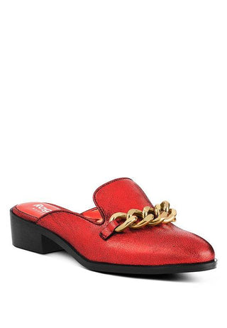 AKSA Metal Chain Leather Mules - 1985 the VAULT Boutique