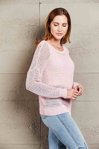 Double Take Openwork Round Neck Dropped Shoulder Knit Top - 1985 the VAULT Boutique