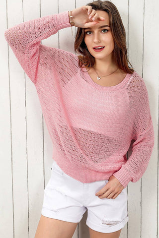 Double Take Openwork Round Neck Dropped Shoulder Knit Top - 1985 the VAULT Boutique