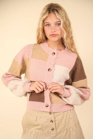 VERY J Color Block Button Down Textured Sweater Cardigan - 1985 the VAULT Boutique