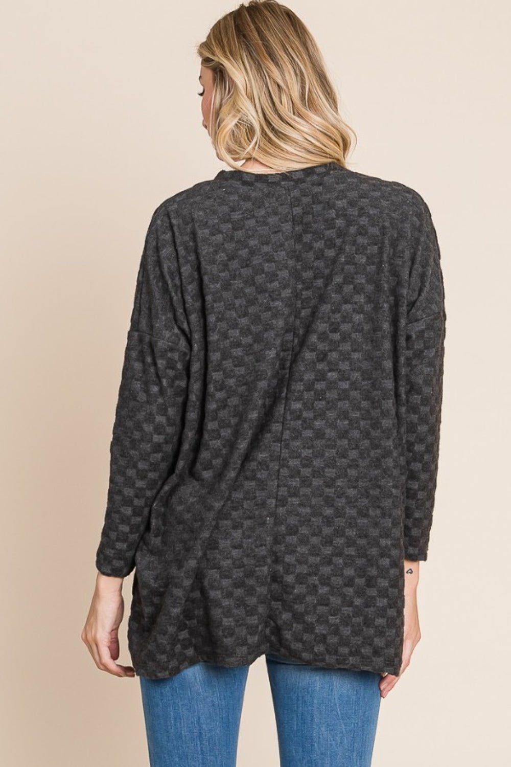 BOMBOM Checkered Long Sleeve V - Neck T - Shirt - Happily Ever Atchison Shop Co.