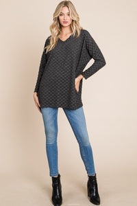 BOMBOM Checkered Long Sleeve V - Neck T - Shirt - Happily Ever Atchison Shop Co.