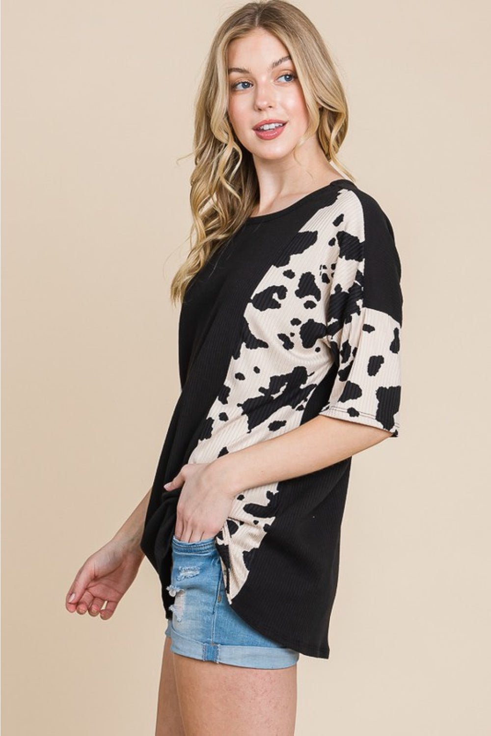 BOMBOM Rodeo Love Ribbed Animal Contrast Tee - Happily Ever Atchison Shop Co.