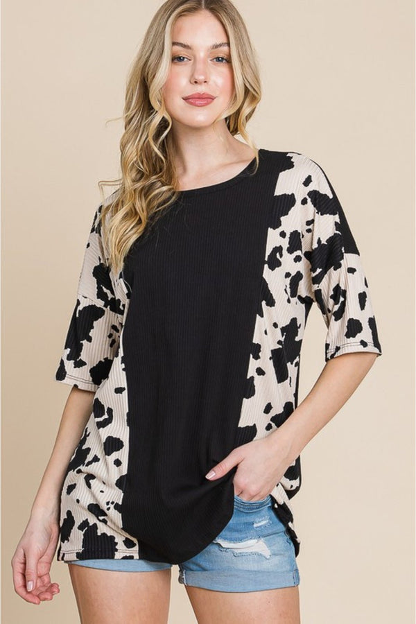 BOMBOM Rodeo Love Ribbed Animal Contrast Tee - Happily Ever Atchison Shop Co.