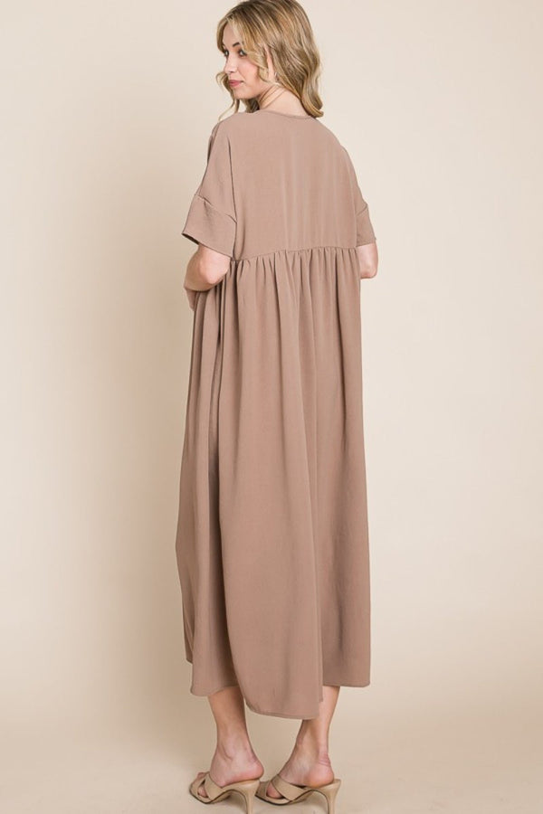 BOMBOM Round Neck Ruched Midi Dress - Happily Ever Atchison Shop Co.