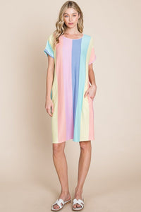 BOMBOM Striped Short Sleeve Dress with Pockets - Happily Ever Atchison Shop Co.