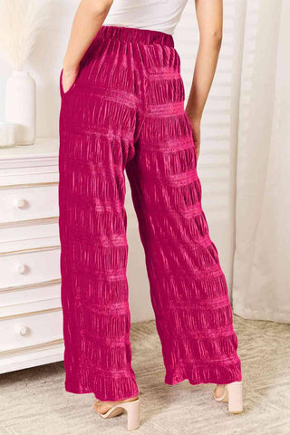 Double Take Full Size High Waist Tiered Shirring Velvet Wide Leg Pants - 1985 the VAULT Boutique