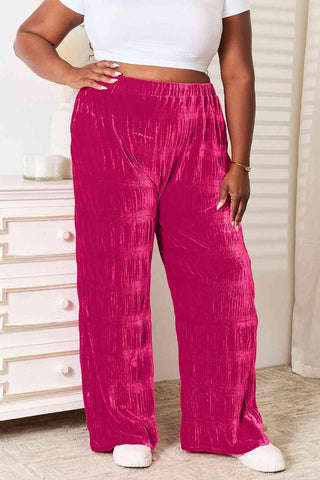 Double Take Full Size High Waist Tiered Shirring Velvet Wide Leg Pants - 1985 the VAULT Boutique