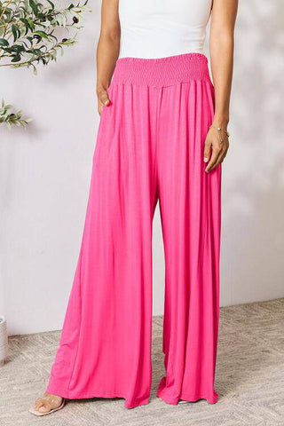 Double Take Full Size Smocked Wide Waistband Wide Leg Pants - 1985 the VAULT Boutique