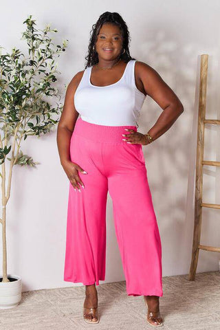 Double Take Full Size Smocked Wide Waistband Wide Leg Pants - 1985 the VAULT Boutique