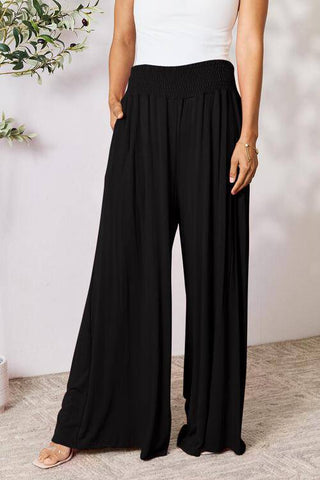 Double Take Full Size Smocked Wide Waistband Wide Leg Pants - 1985 the VAULT Boutique