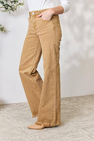 RISEN Full Size Fringe Hem Wide Leg Jeans - 1985 the VAULT Boutique