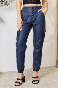 Kancan High Waist Faux Leather Cargo Joggers - 1985 the VAULT Boutique