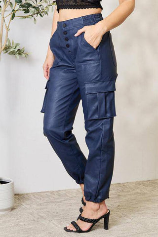 Kancan High Waist Faux Leather Cargo Joggers - 1985 the VAULT Boutique