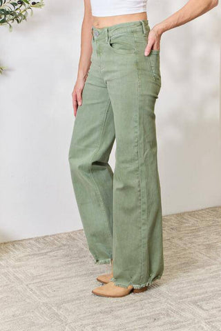 RISEN Full Size Raw Hem Wide-Leg Jeans - 1985 the VAULT Boutique