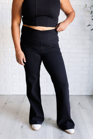 Building Habits Twill Flared Crossover Waist Pant in Black - 1985 the VAULT Boutique