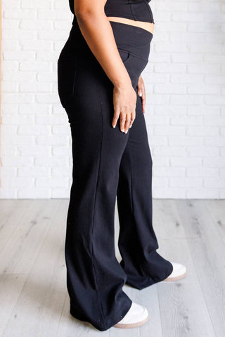 Building Habits Twill Flared Crossover Waist Pant in Black - 1985 the VAULT Boutique