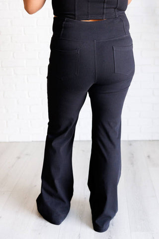 Building Habits Twill Flared Crossover Waist Pant in Black - 1985 the VAULT Boutique