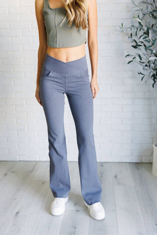 Building Habits Twill Flared Crossover Waist Pant in Titanium - 1985 the VAULT Boutique