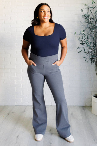 Building Habits Twill Flared Crossover Waist Pant in Titanium - 1985 the VAULT Boutique