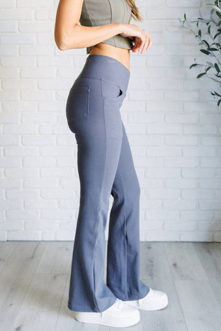 Building Habits Twill Flared Crossover Waist Pant in Titanium - 1985 the VAULT Boutique