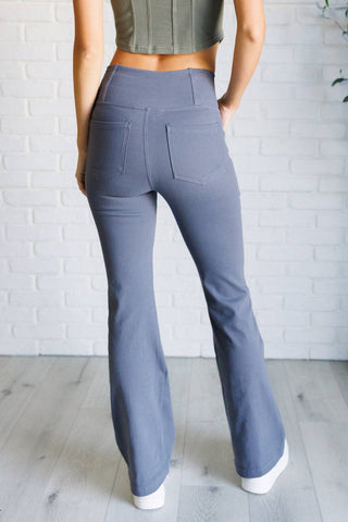 Building Habits Twill Flared Crossover Waist Pant in Titanium - 1985 the VAULT Boutique