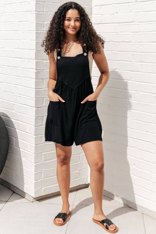 I Want You Back Linen Blend Shortalls in Black - 1985 the VAULT Boutique