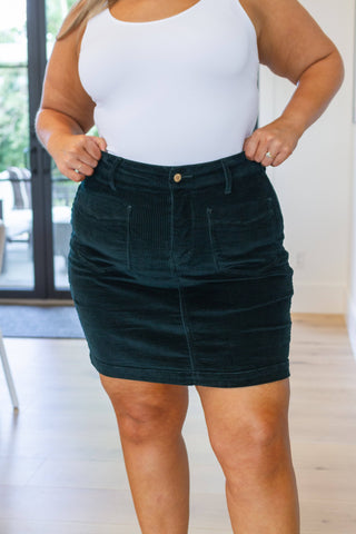 Melinda Corduroy Patch Pocket Skirt in Emerald - 1985 the VAULT Boutique