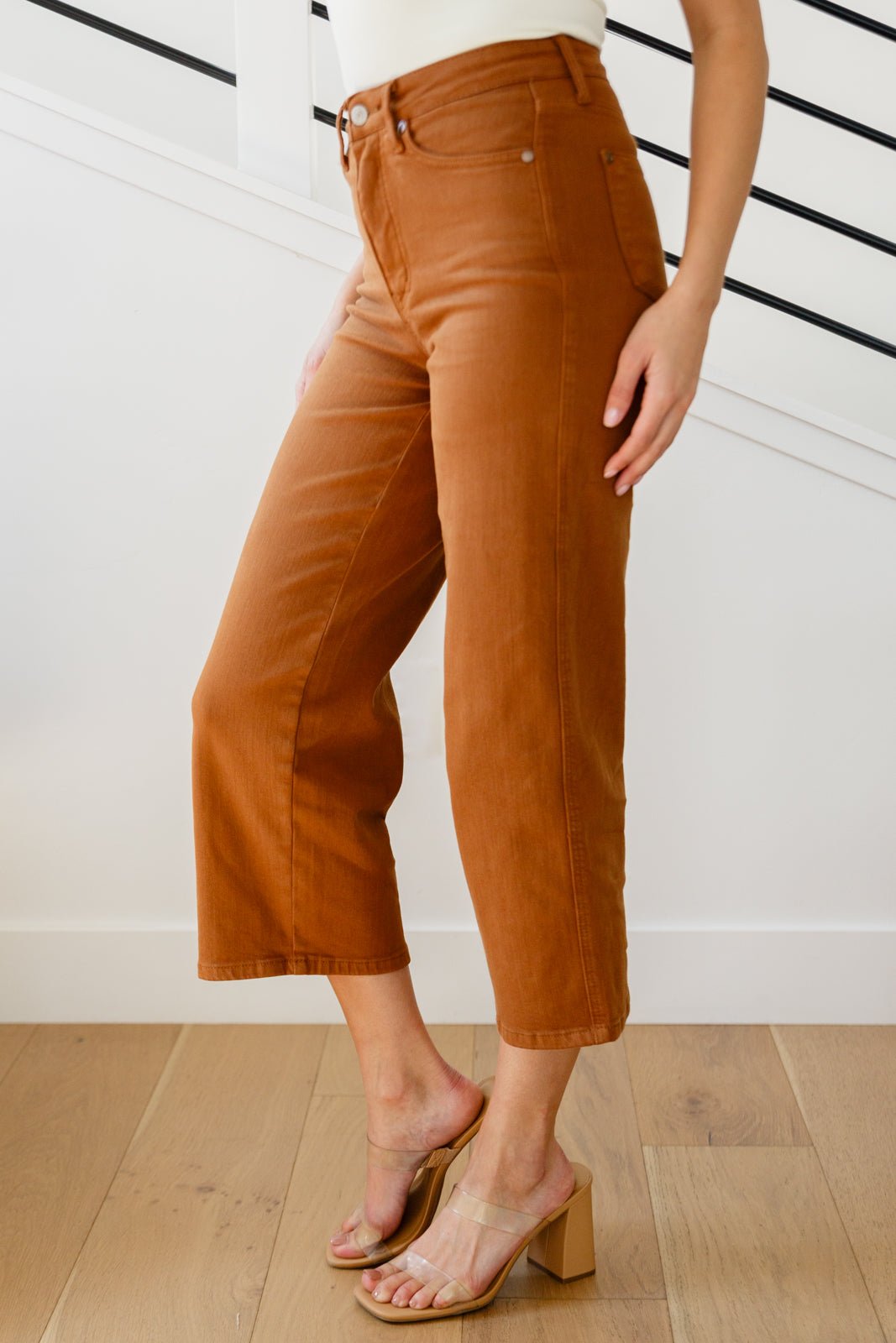 Briar High Rise Control Top Wide Leg Crop Jeans in Camel - Happily Ever Atchison Shop Co.