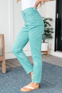 Bridgette High Rise Garment Dyed Slim Jeans in Aquamarine - Happily Ever Atchison Shop Co.