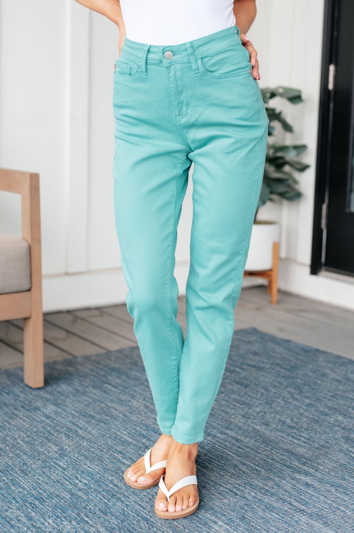 Bridgette High Rise Garment Dyed Slim Jeans in Aquamarine - Happily Ever Atchison Shop Co.