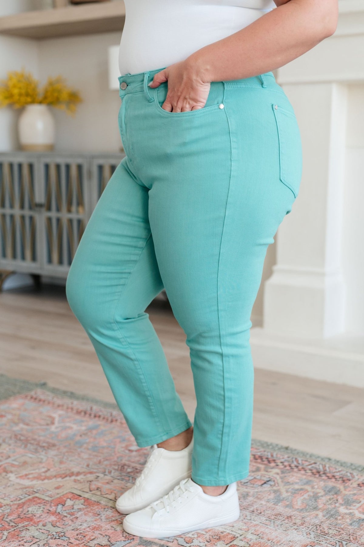 Bridgette High Rise Garment Dyed Slim Jeans in Aquamarine - Happily Ever Atchison Shop Co.