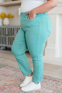 Bridgette High Rise Garment Dyed Slim Jeans in Aquamarine - Happily Ever Atchison Shop Co.