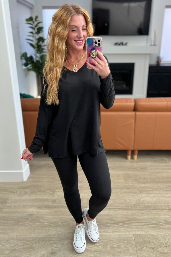 Buttery Soft V-Neck Long Sleeve Loungewear Set in Black - Happily Ever Atchison Shop Co.