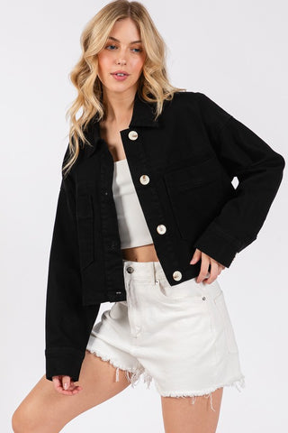 bytos Button Down Cropped Denim Jacket with Patch Pockets - 1985 the VAULT Boutique