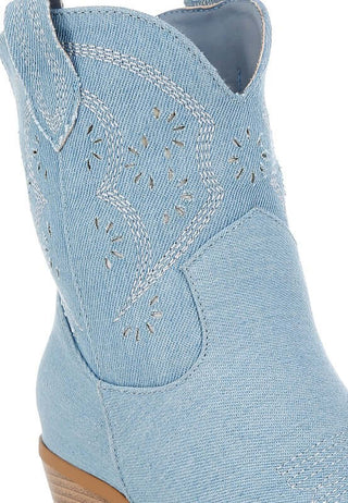 Nigara Cut Out Detail Denim Cowgirl Boots - 1985 the VAULT Boutique