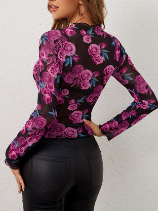 Floral Mock Neck Long Sleeve Top - 1985 the VAULT Boutique