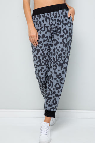 Celeste Full Size Leopard Contrast Sweatpants - 1985 the VAULT Boutique