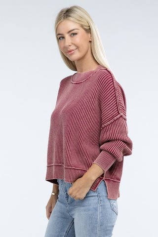 Washed Side Slit Oversized Cropped Sweater - 1985 the VAULT Boutique